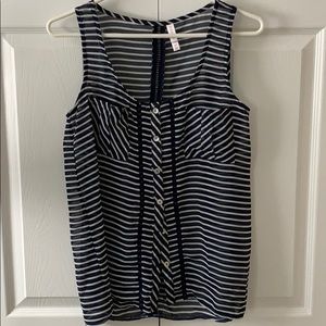 navy blue and white striped top
